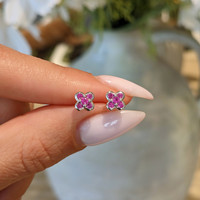 0.32 Ct.Tw. Pink Sapphire Studs Earrings, 14K White Gold Life Style