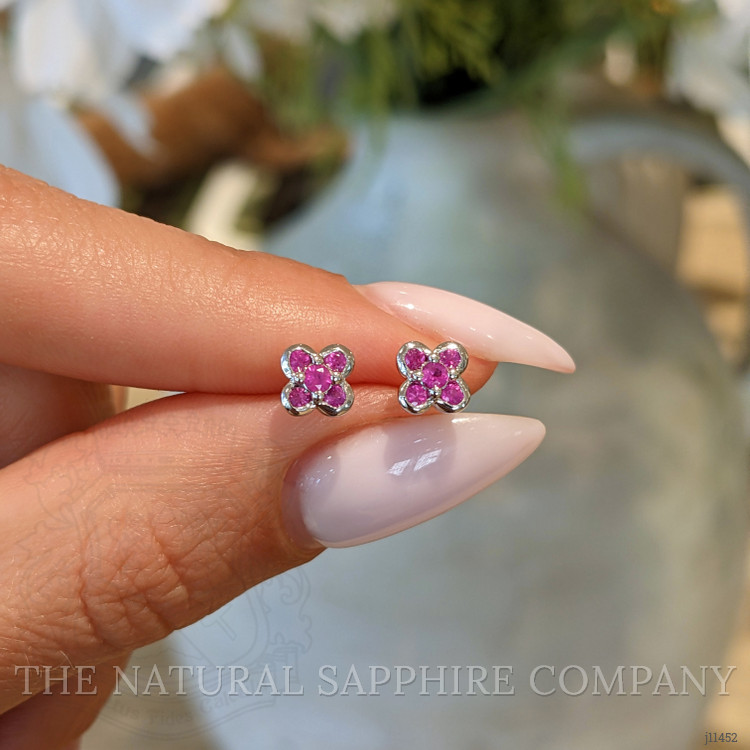 0.32 Ct.Tw. Pink Sapphire Studs Earrings, 14K White Gold