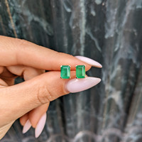 1.85 Ct.Tw. Emerald Studs Earrings, 14K Yellow Gold Life Style