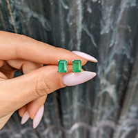 1.85 Ct.Tw. Emerald Studs Earrings, 14K Yellow Gold Life Style