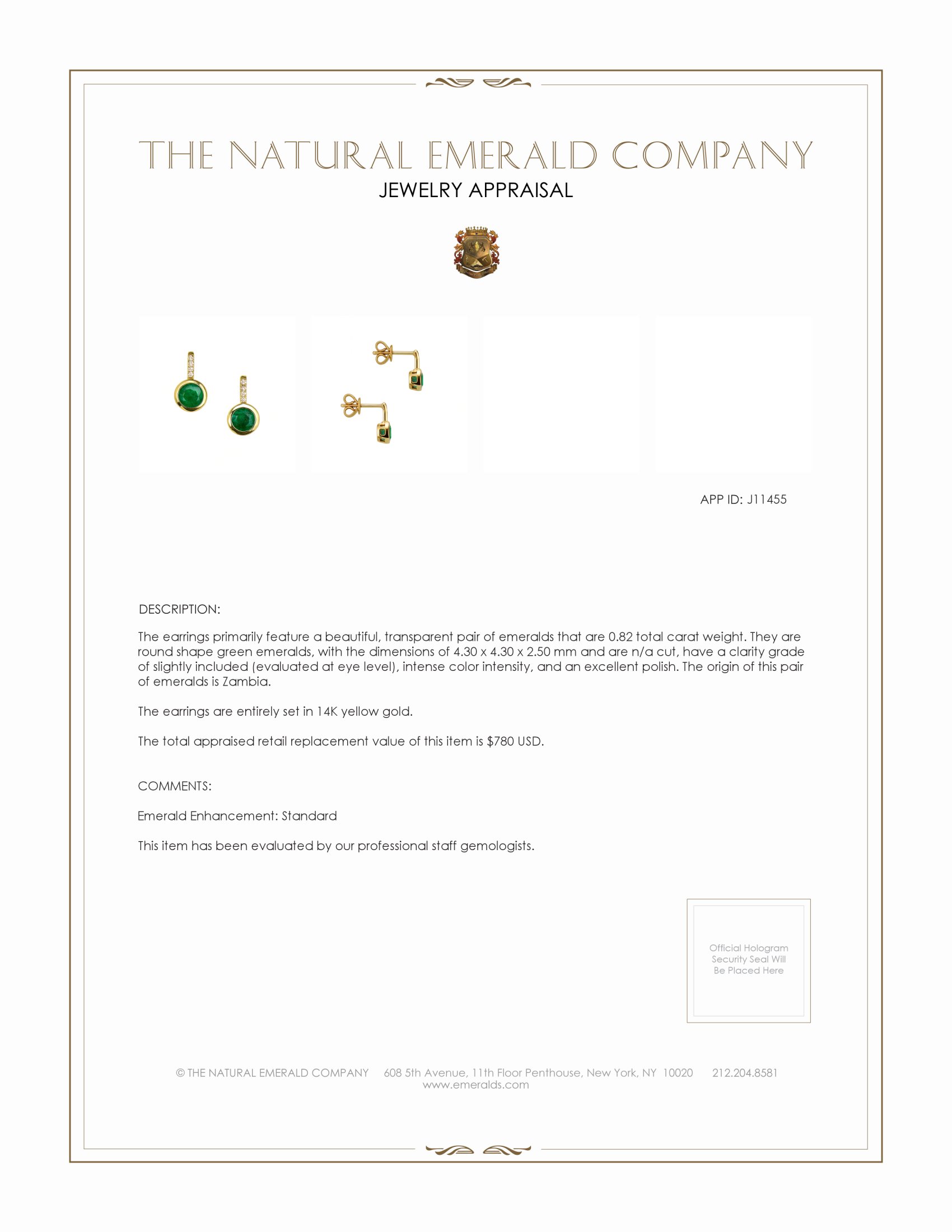 0.82 Ct.Tw. Emerald Pave Earrings, 14K Yellow Gold