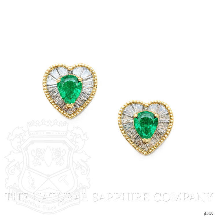 0.24 Ct.Tw. Emerald Natural Diamond Studs Earrings, 14K Yellow Gold
