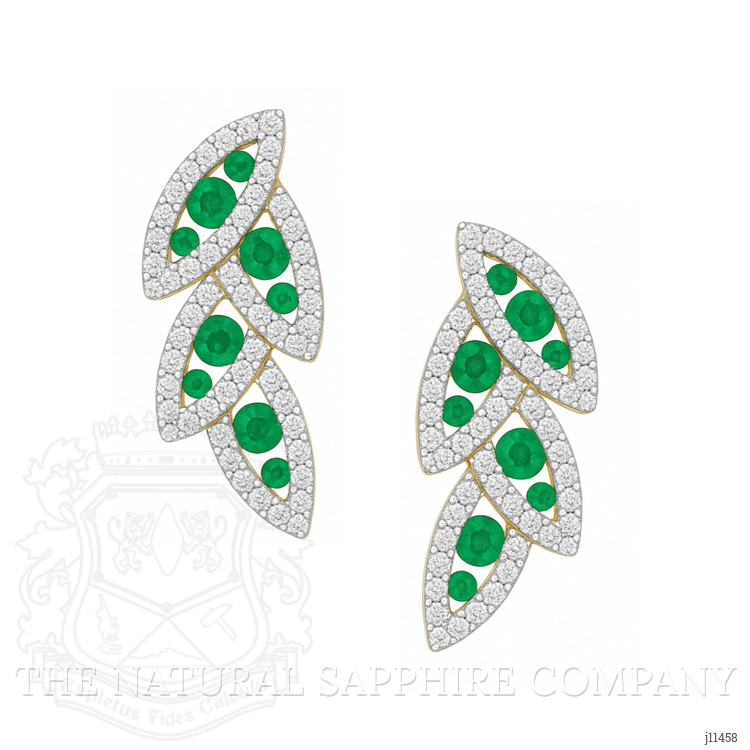 0.48 Ct.Tw. Emerald Natural Diamond Pave Earrings, 14K Yellow Gold
