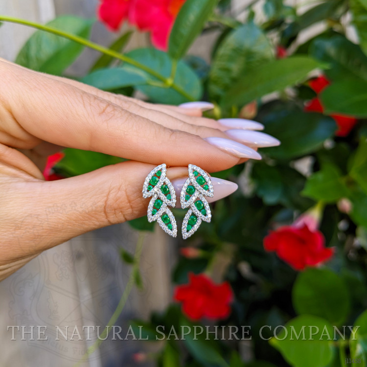 0.48 Ct.Tw. Emerald Natural Diamond Pave Earrings, 14K Yellow Gold