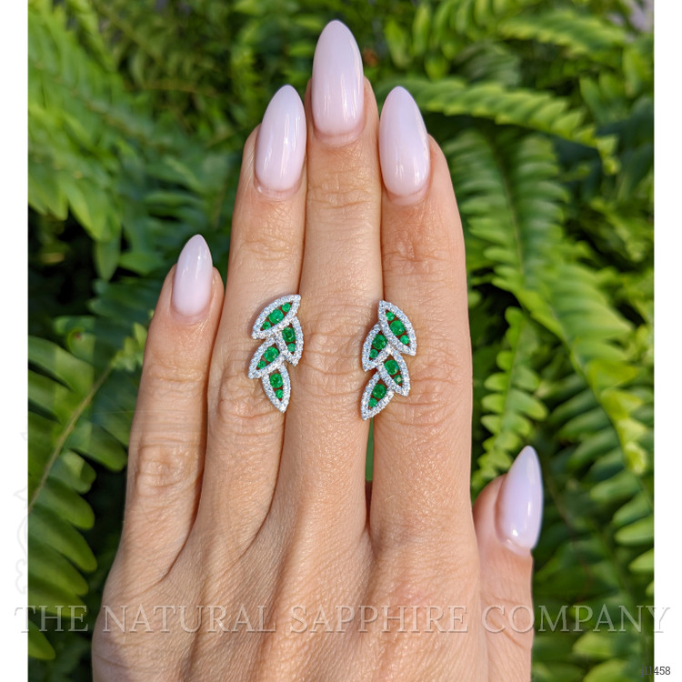 0.48 Ct.Tw. Emerald Natural Diamond Pave Earrings, 14K Yellow Gold