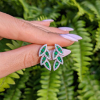 0.48 Ct.Tw. Emerald Natural Diamond Pave Earrings, 14K Yellow Gold Life Style