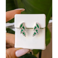 0.48 Ct.Tw. Emerald Natural Diamond Pave Earrings, 14K Yellow Gold Life Style