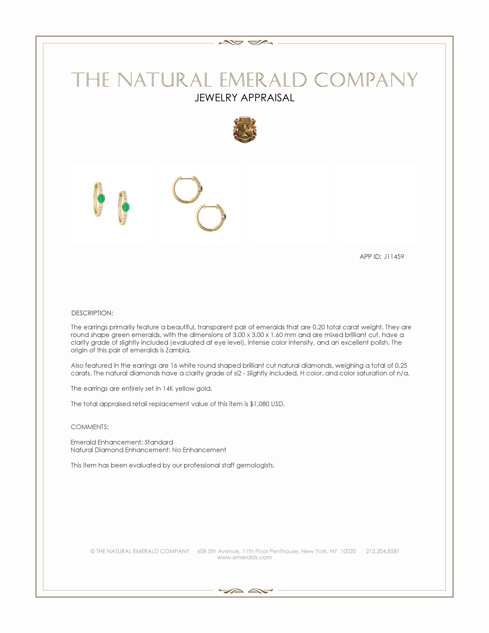 0.20 Ct.Tw. Emerald and Natural Diamond Pave Earrings, 14K Yellow Gold