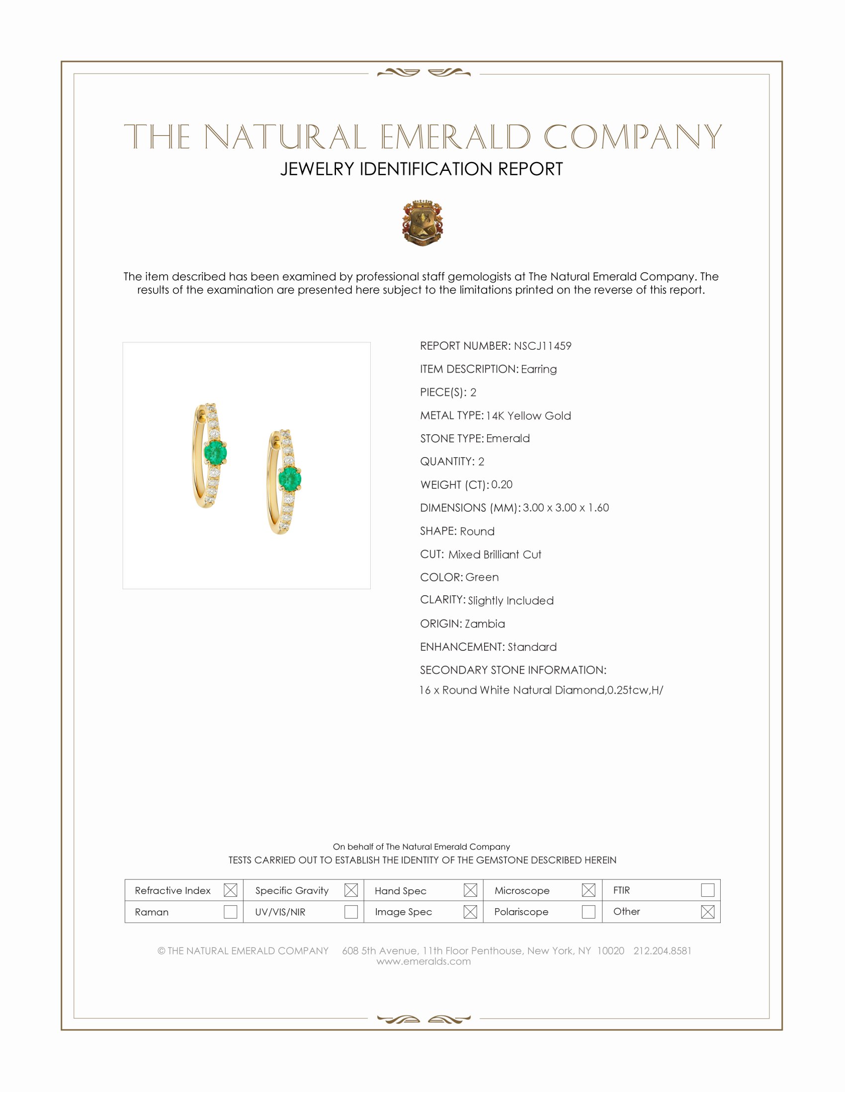 0.20 Ct.Tw. Emerald and Natural Diamond Pave Earrings, 14K Yellow Gold