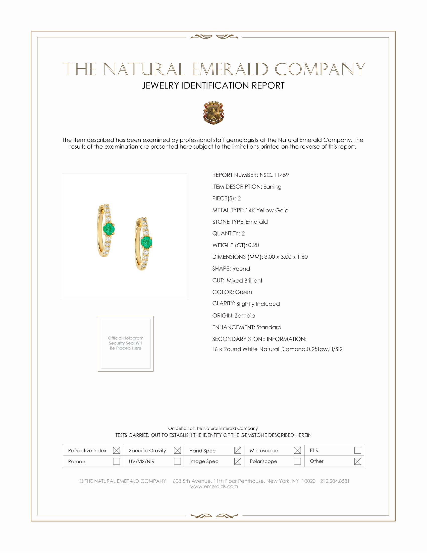 0.20 Ct.Tw. Emerald Natural Diamond Pave Earrings, 14K Yellow Gold