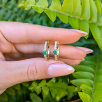 0.20 Ct.Tw. Emerald Natural Diamond Pave Earrings, 14K Yellow Gold Life Style