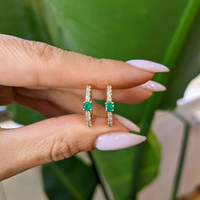 0.20 Ct.Tw. Emerald Natural Diamond Pave Earrings, 14K Yellow Gold Life Style