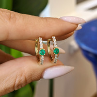 0.20 Ct.Tw. Emerald Natural Diamond Pave Earrings, 14K Yellow Gold Life Style