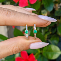 0.20 Ct.Tw. Emerald Natural Diamond Pave Earrings, 14K Yellow Gold Life Style