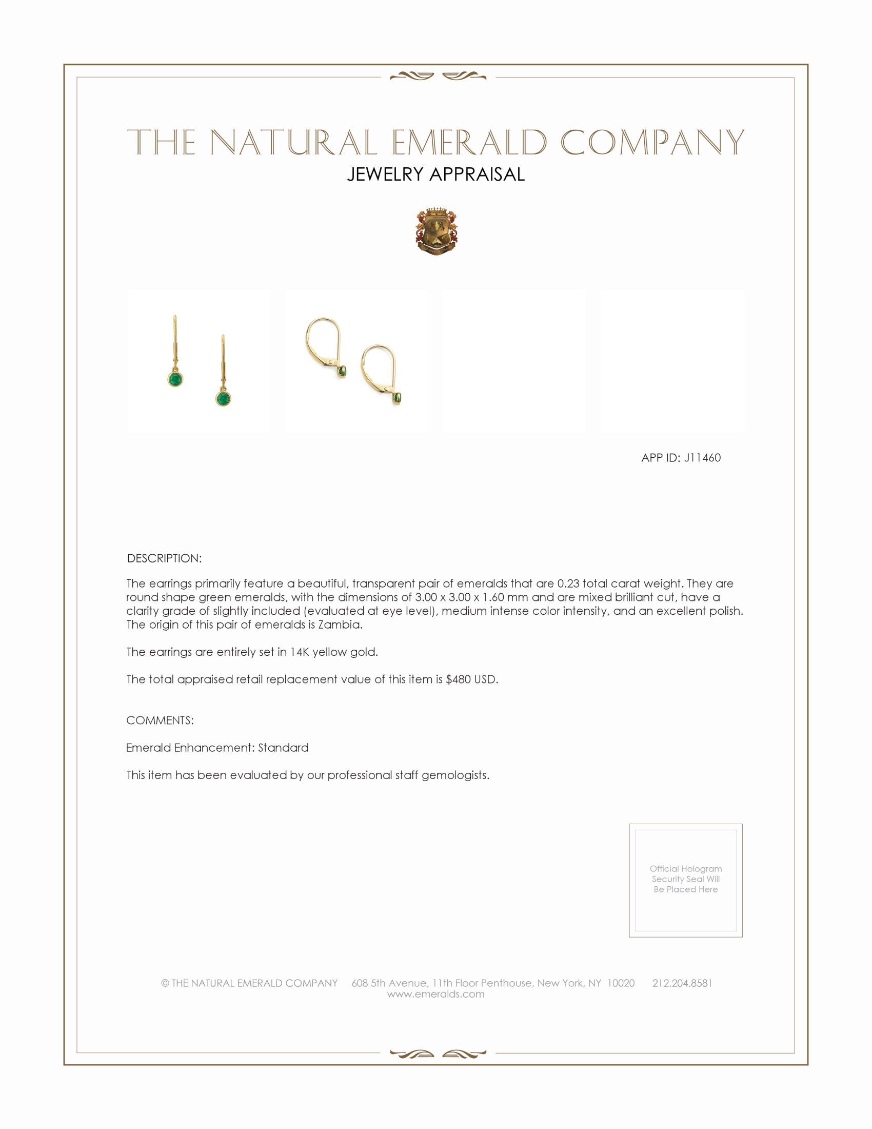 0.23 Ct.Tw. Emerald Bezel Earrings, 14K Yellow Gold