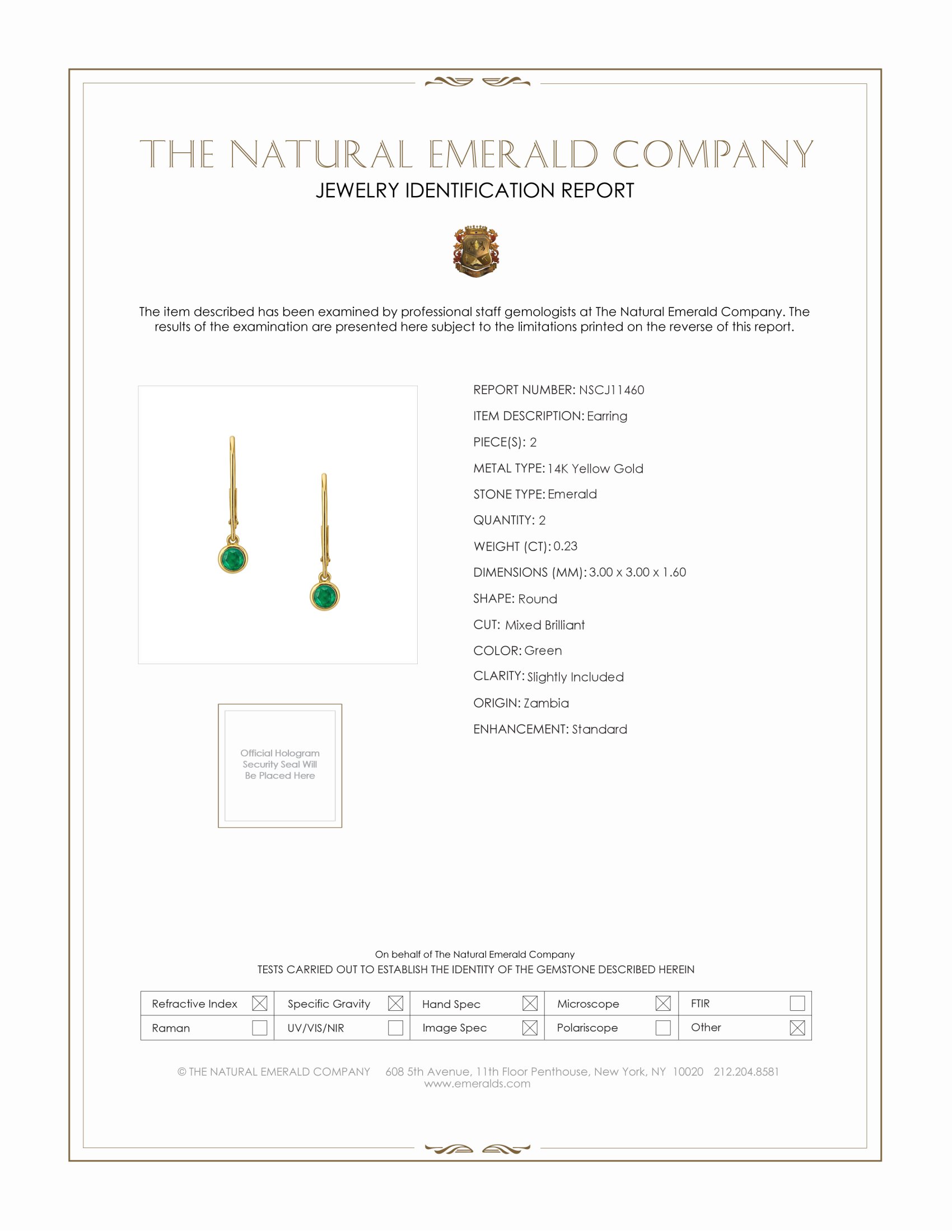 0.23 Ct.Tw. Emerald Bezel Earrings, 14K Yellow Gold