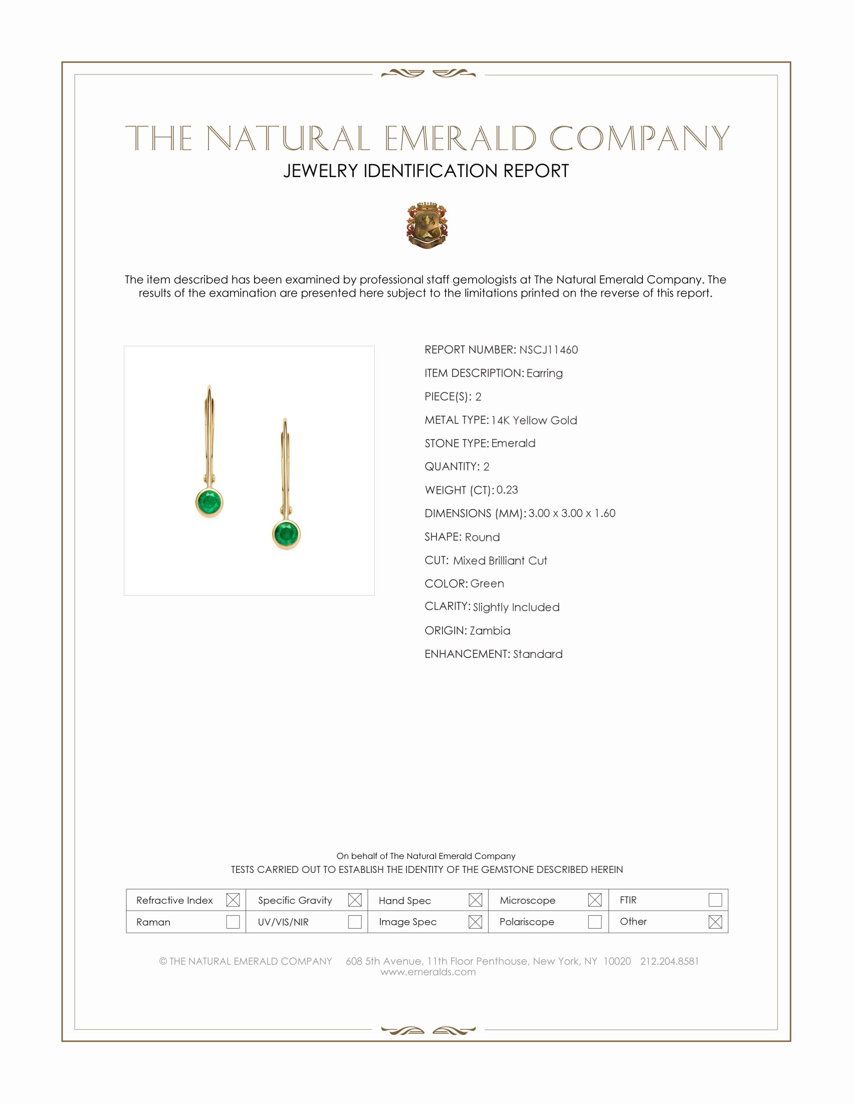 0.23 Ct.Tw. Emerald Bezel Earrings, 14K Yellow Gold
