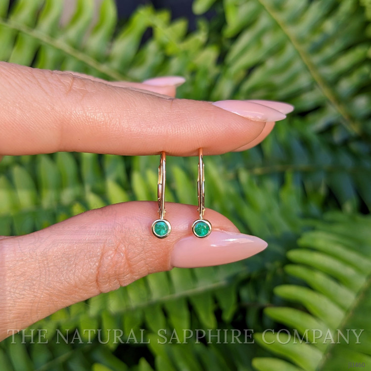 0.23 Ct.Tw. Emerald Bezel Earrings, 14K Yellow Gold