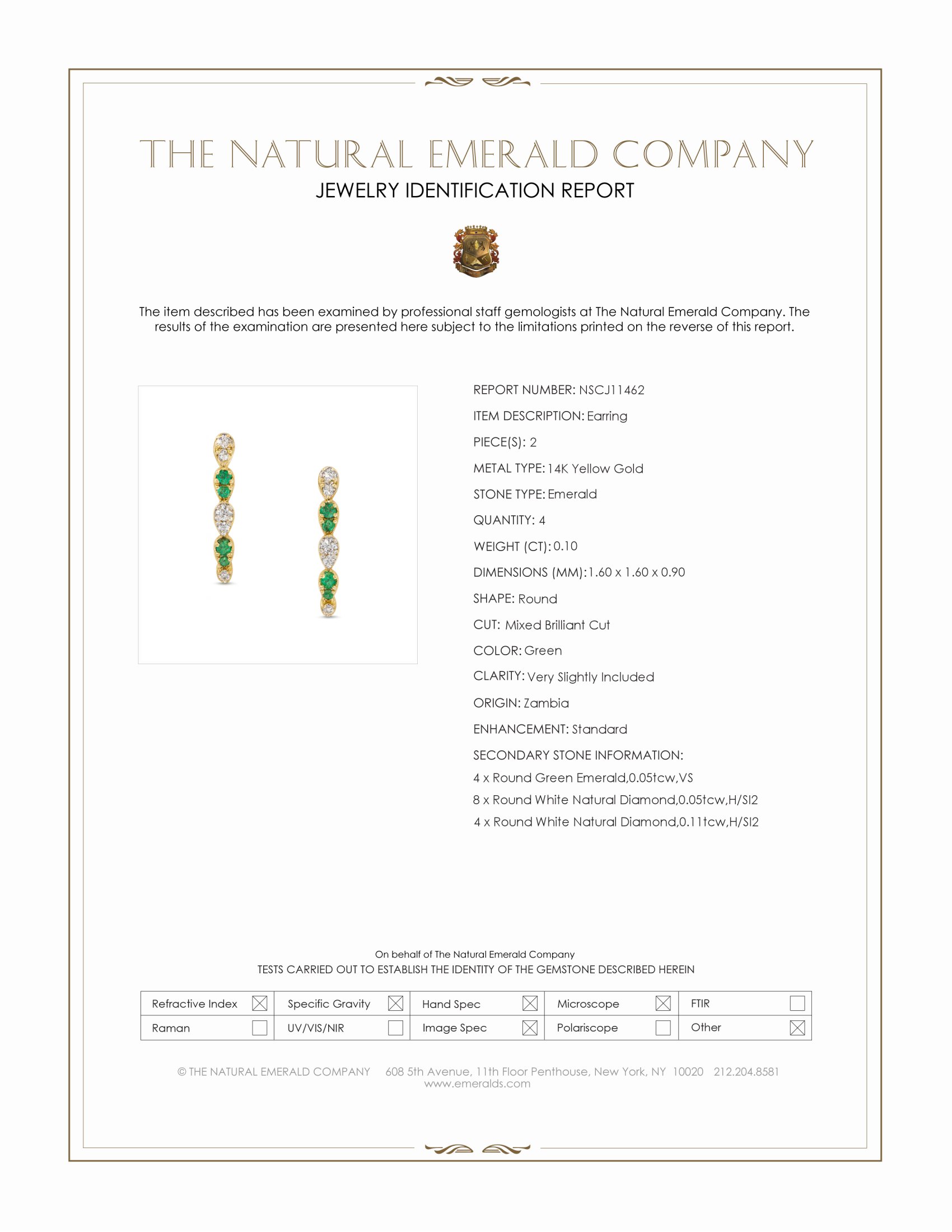 0.10 Ct.Tw. Emerald and Natural Diamond Hoops Earrings, 14K Yellow Gold