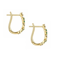 0.10 Ct.Tw. Emerald Natural Diamond Hoops Earrings, 14K Yellow Gold Image