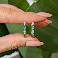 0.10 Ct.Tw. Emerald Natural Diamond Hoops Earrings, 14K Yellow Gold Life Style