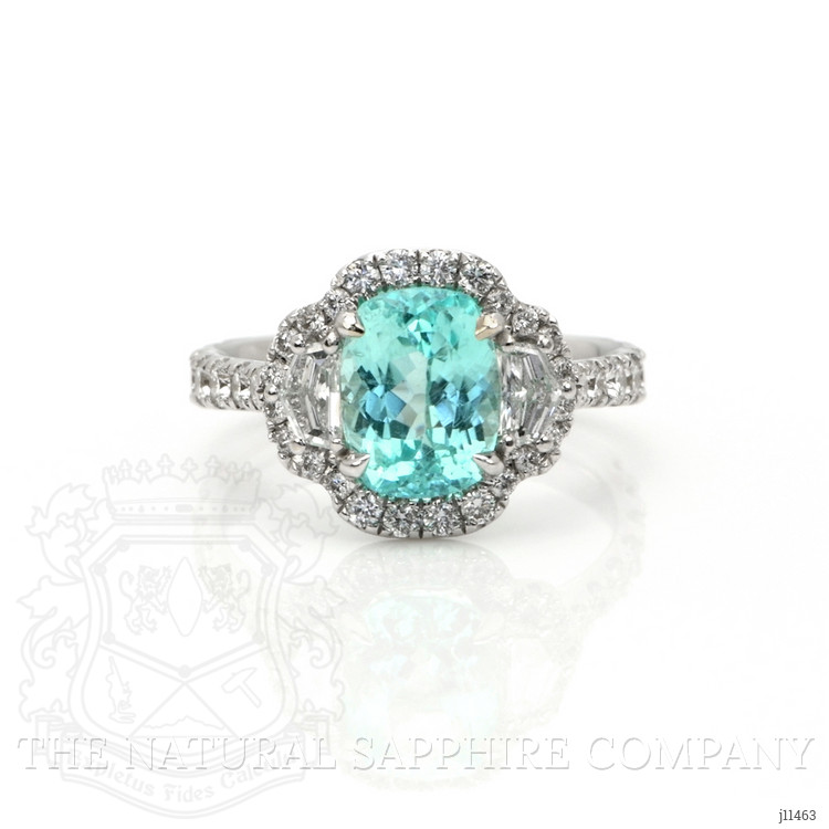 2.32 Ct. Paraiba Tourmaline Natural Diamond Pave Ring, 18K White Gold