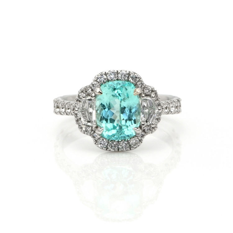 2.32 Ct. Paraiba Tourmaline Natural Diamond Pave Ring, 18K White Gold
