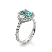 2.32 Ct. Paraiba Tourmaline Natural Diamond Pave Ring, 18K White Gold Image