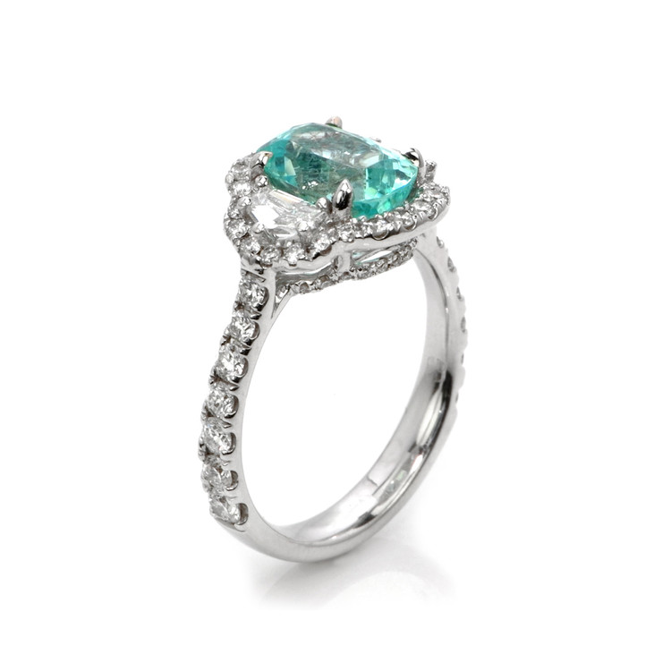 2.32 Ct. Paraiba Tourmaline Natural Diamond Pave Ring, 18K White Gold
