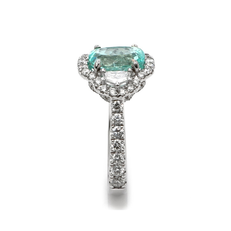 2.32 Ct. Paraiba Tourmaline Natural Diamond Pave Ring, 18K White Gold