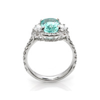 2.32 Ct. Paraiba Tourmaline Natural Diamond Pave Ring, 18K White Gold Image