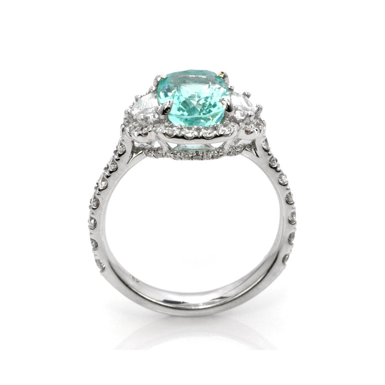 2.32 Ct. Paraiba Tourmaline Natural Diamond Pave Ring, 18K White Gold