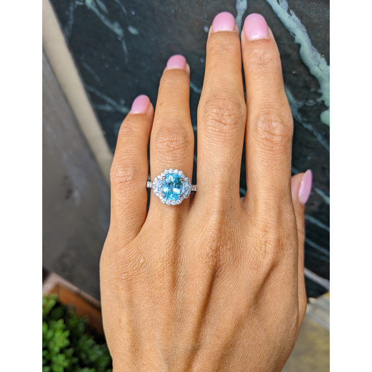 2.32 Ct. Paraiba Tourmaline Natural Diamond Pave Ring, 18K White Gold