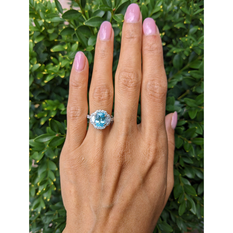 2.32 Ct. Paraiba Tourmaline Natural Diamond Pave Ring, 18K White Gold