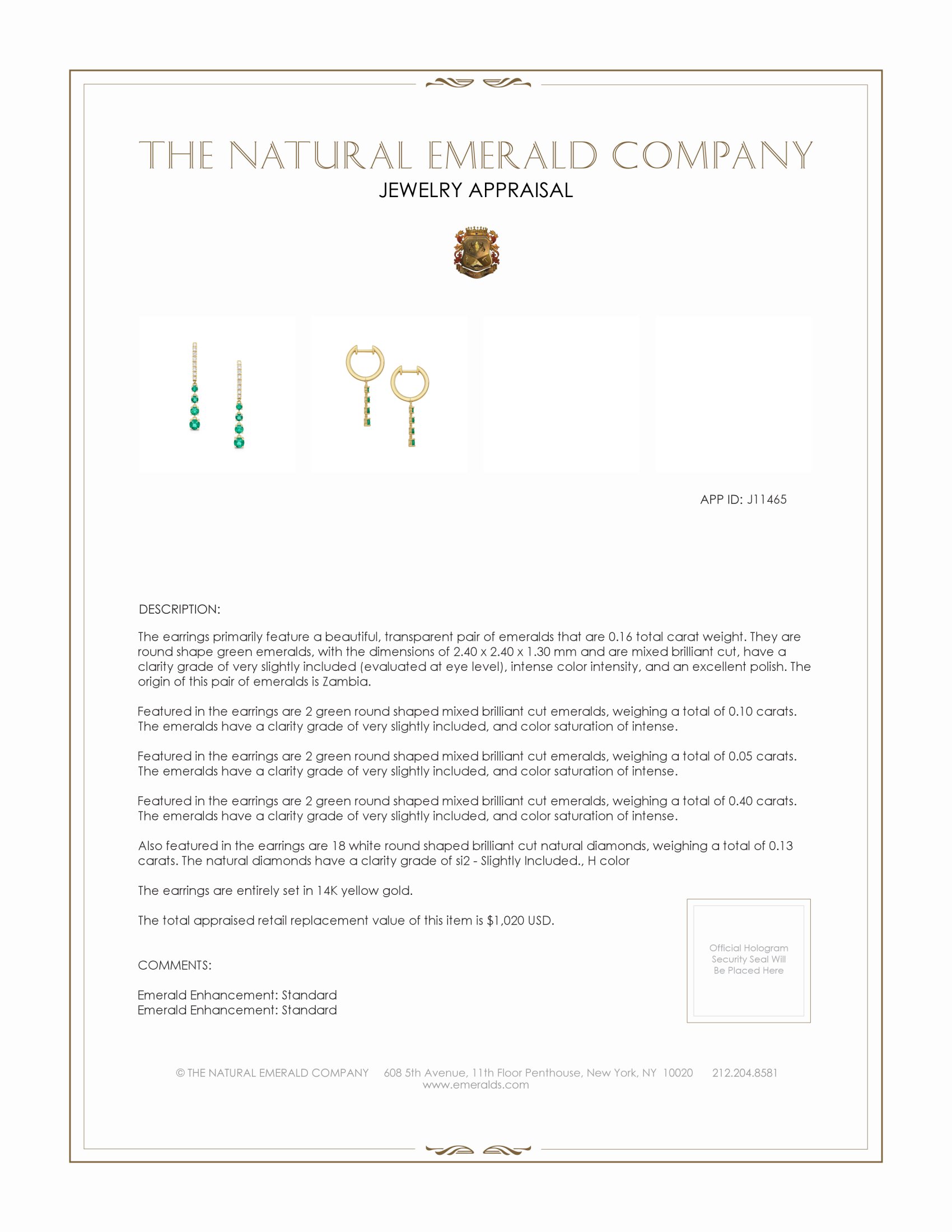 0.16 Ct.Tw. Emerald and Natural Diamond Pave Earrings, 14K Yellow Gold