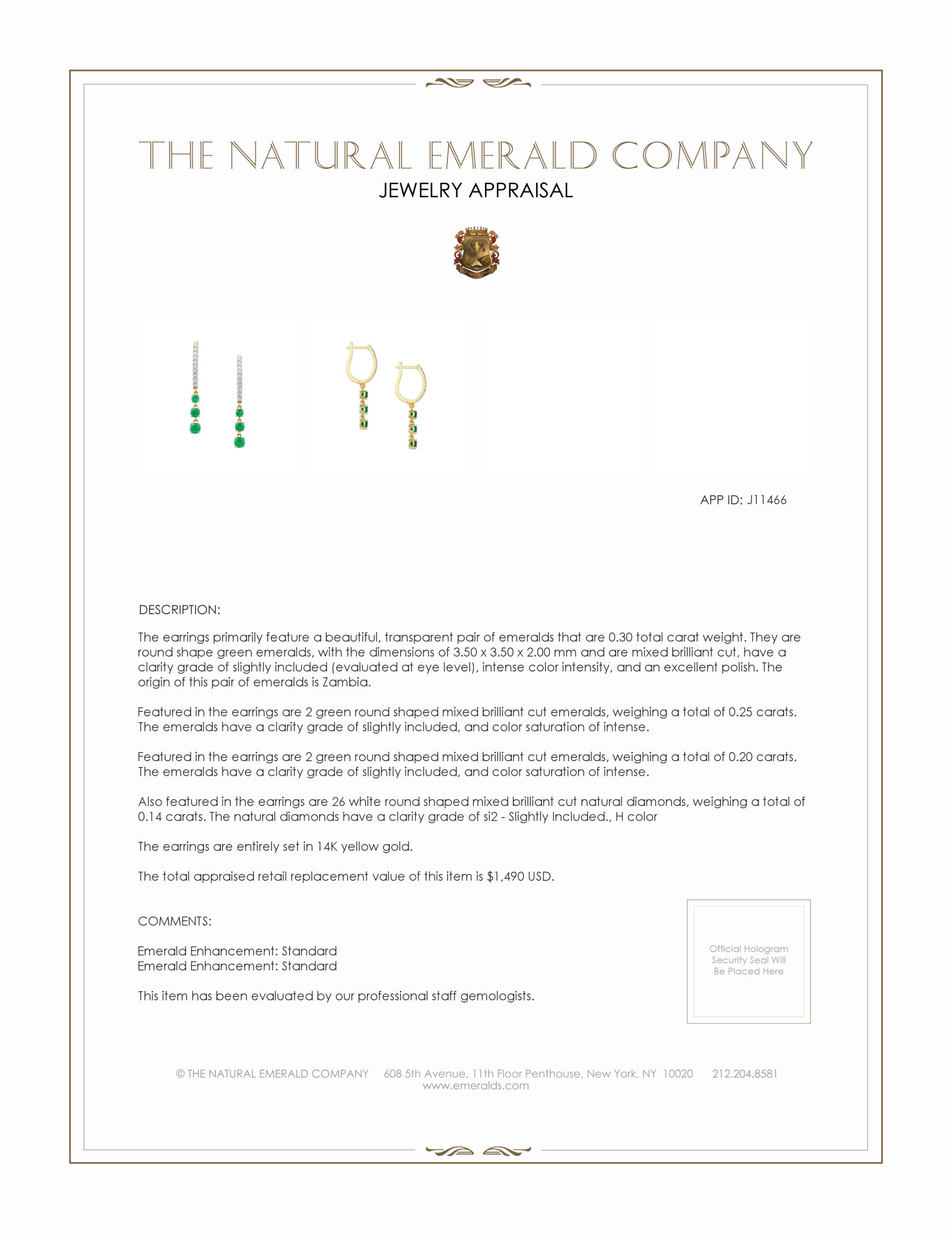 0.30 Ct.Tw. Emerald and Natural Diamond Pave Earrings, 14K Yellow Gold