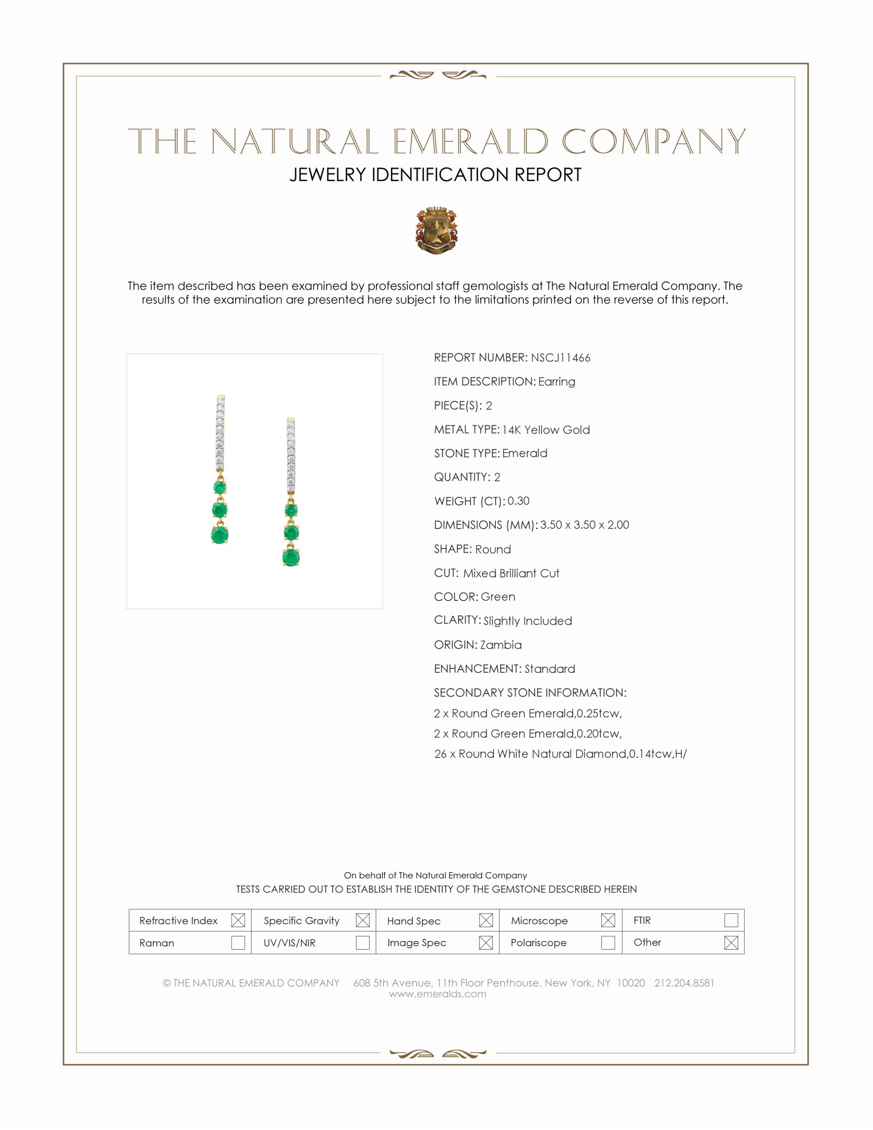 0.30 Ct.Tw. Emerald and Natural Diamond Pave Earrings, 14K Yellow Gold