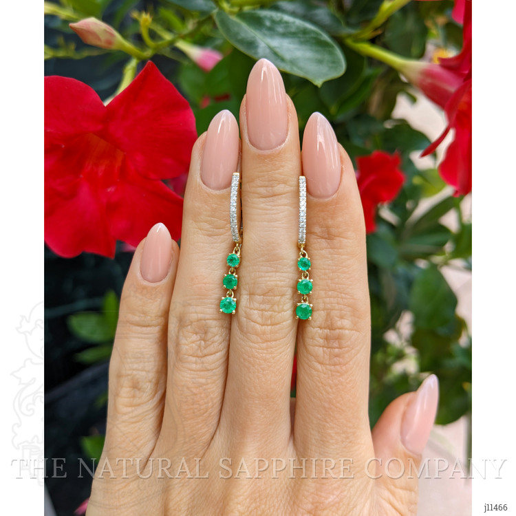 0.30 Ct.Tw. Emerald Emerald Pave Earrings, 14K Yellow Gold