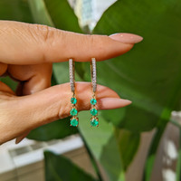 0.30 Ct.Tw. Emerald Emerald Pave Earrings, 14K Yellow Gold Life Style