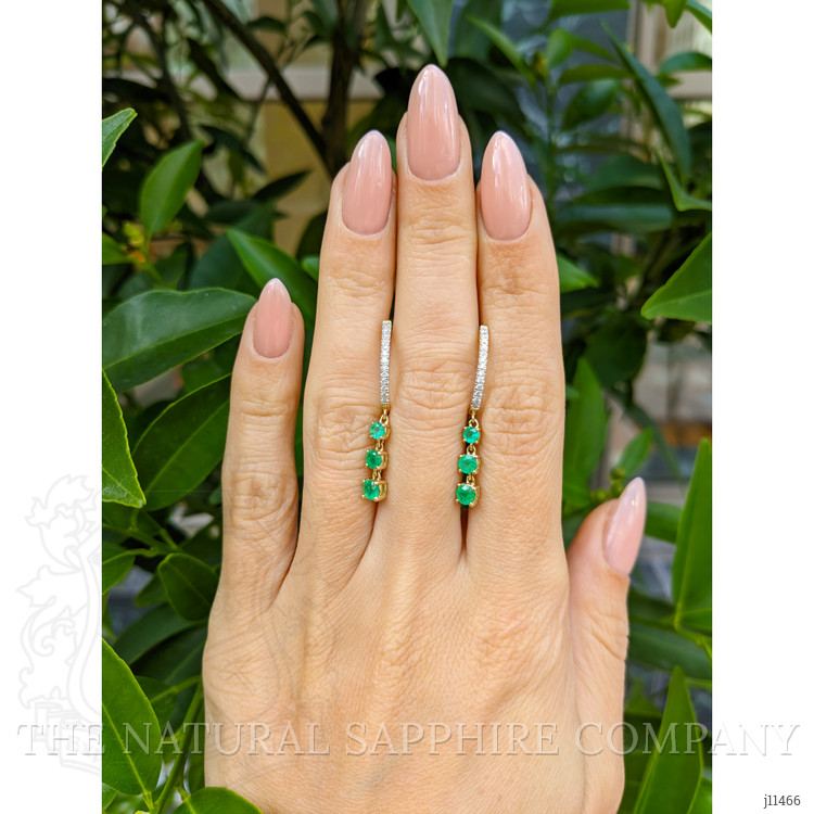 0.30 Ct.Tw. Emerald Emerald Pave Earrings, 14K Yellow Gold