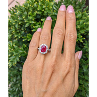 2.24 Ct. Ruby Natural Diamond Pave Ring, 18K White Gold Life Style