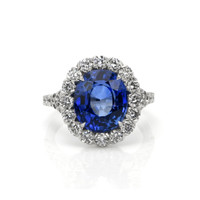 6.33 Ct. Blue Sapphire and Natural Diamond Pave Ring, 18K White Gold Video