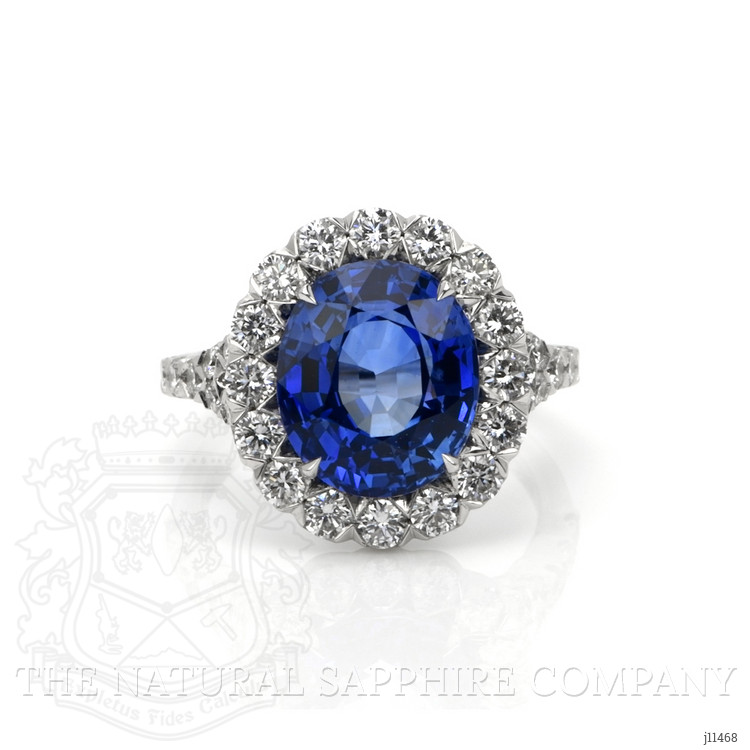 6.33 Ct. Blue Sapphire and Natural Diamond Pave Ring, 18K White Gold