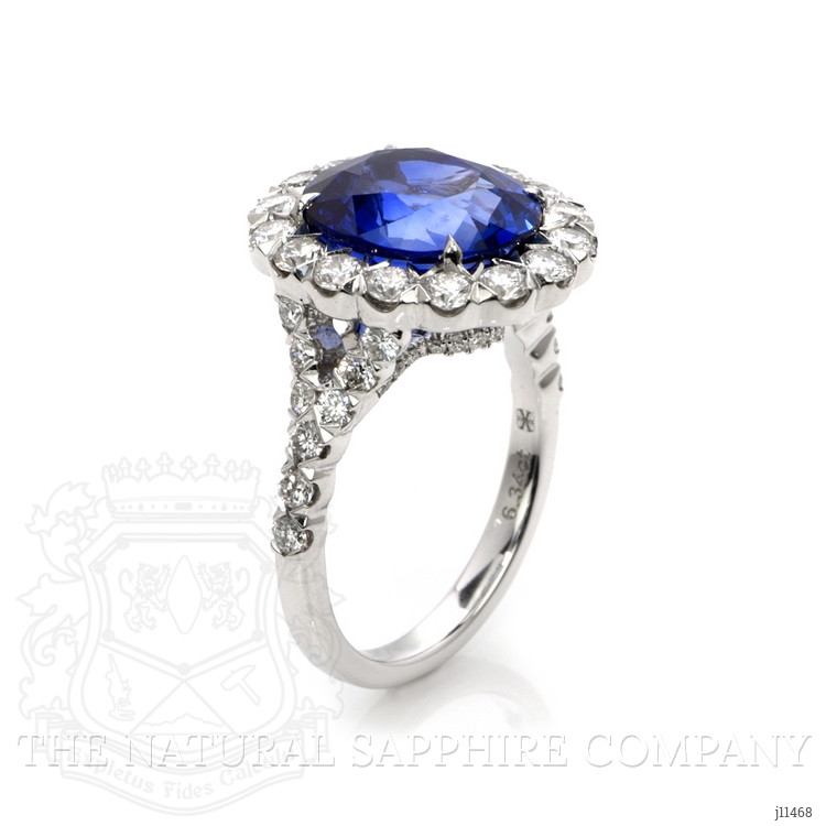 6.33 Ct. Blue Sapphire and Natural Diamond Pave Ring, 18K White Gold