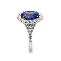 6.33 Ct. Blue Sapphire and Natural Diamond Pave Ring, 18K White Gold Image
