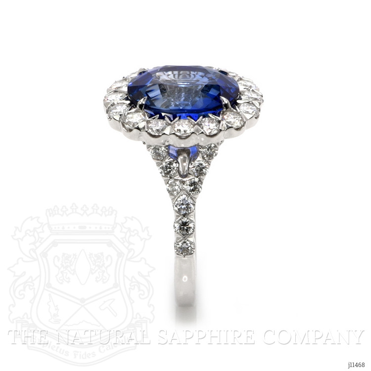 6.33 Ct. Blue Sapphire and Natural Diamond Pave Ring, 18K White Gold