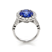 6.33 Ct. Blue Sapphire and Natural Diamond Pave Ring, 18K White Gold Image