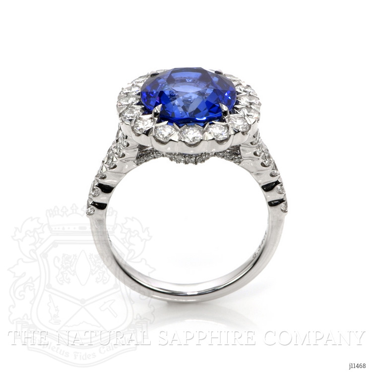 6.33 Ct. Blue Sapphire and Natural Diamond Pave Ring, 18K White Gold