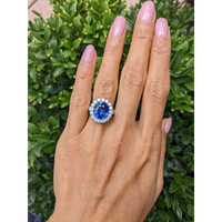 6.33 Ct. Blue Sapphire and Natural Diamond Pave Ring, 18K White Gold Life Style