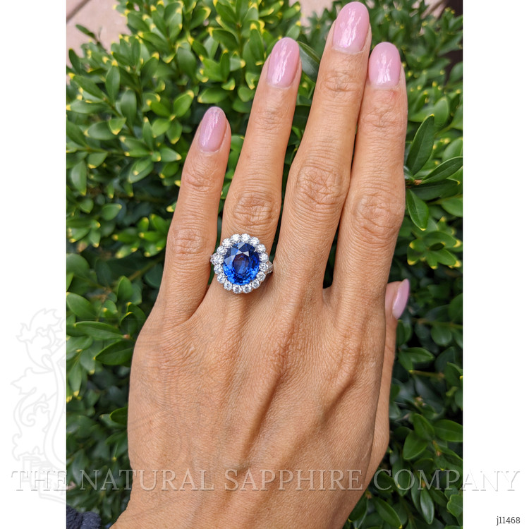 6.33 Ct. Blue Sapphire and Natural Diamond Pave Ring, 18K White Gold